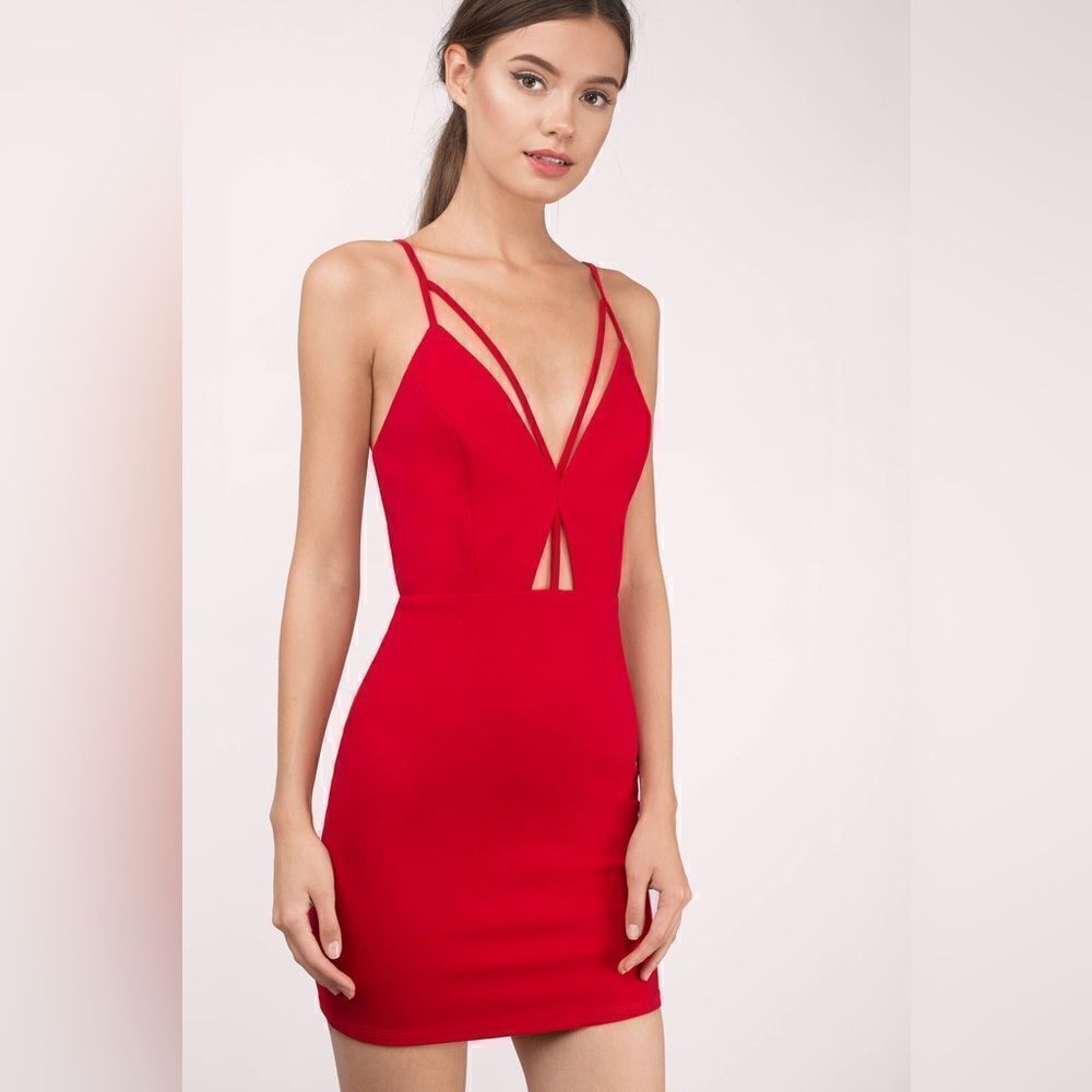 TOBI Alesha Red Strappy Bodycon Keyhole Dress Medium